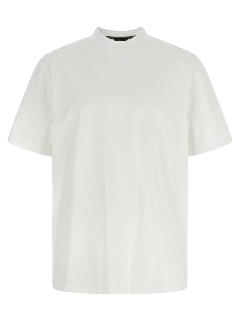 Brioni Cotton Crewneck T-Shirt With Tone-On-Tone Leather Logo Patch