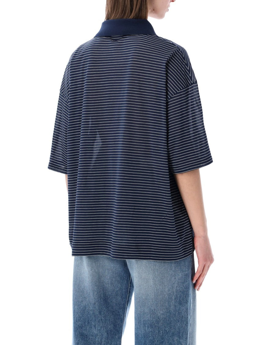 Ami Paris Ami De Coeur Striped Boxy Polo