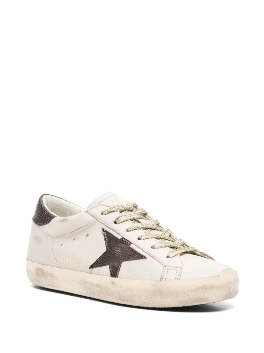 Golden Goose Star-Embellished Grey Leather Sneakers