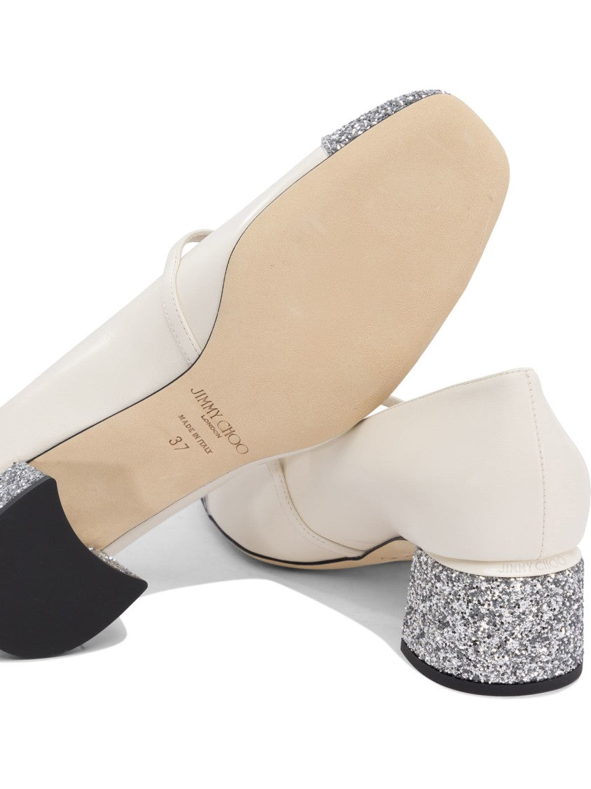 Jimmy Choo White Leather Pumps With Glittered Toe Ca