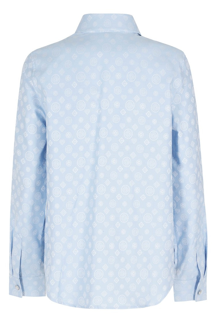 Casablanca Heavenly Blue Monogram All-Over Jewel-Button Cotton Shirt