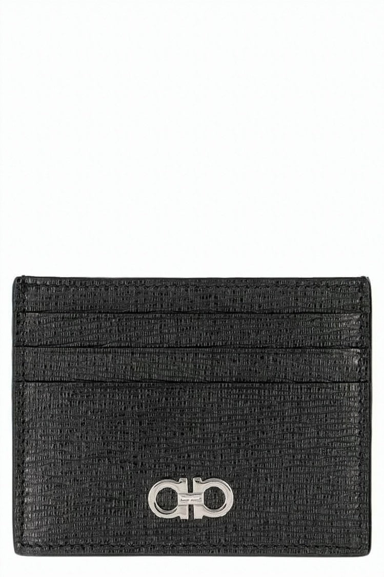 Salvatore Ferragamo Textured Leather Cardholder With Polished Logo Detail
