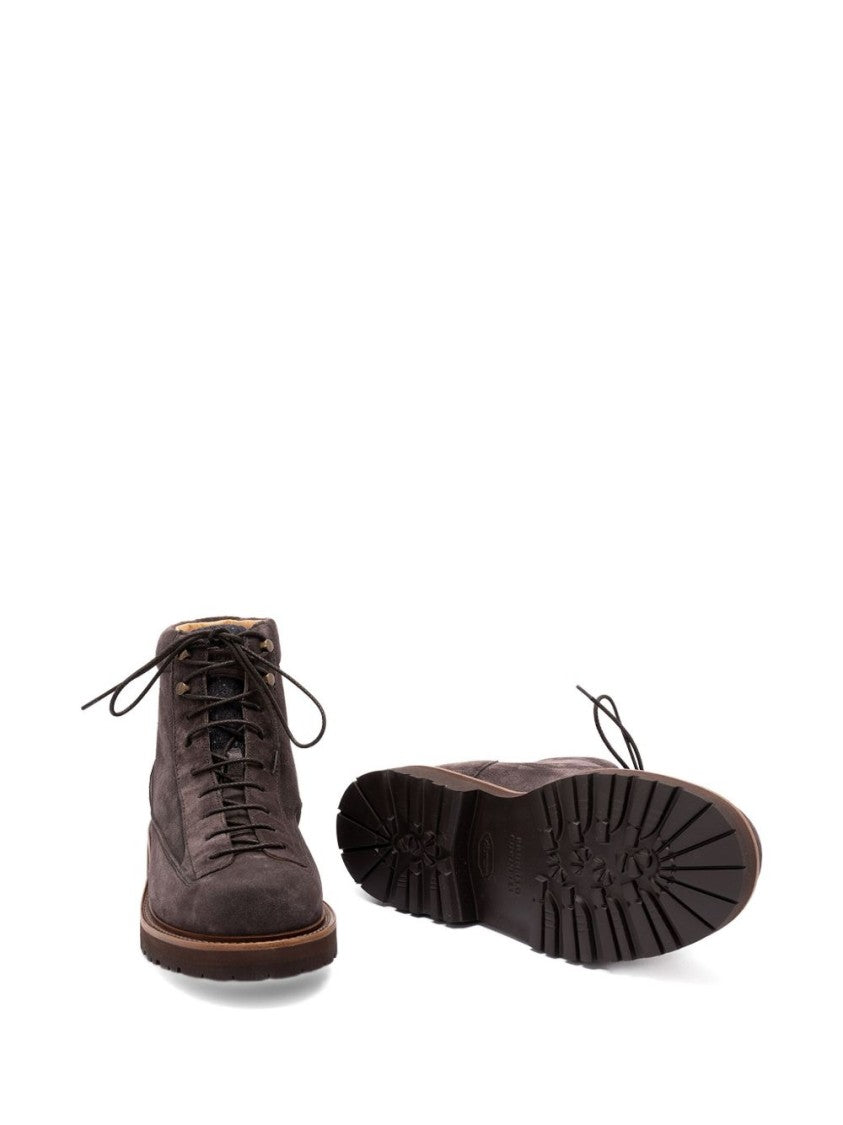 Brunello Cucinelli Brown Suede Boots With Lace-Up Fastening