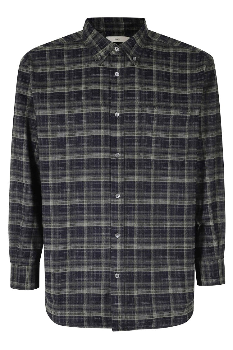 Dunst Emerald Navy Checked Flannel Polyester-Blend Casual Shirt