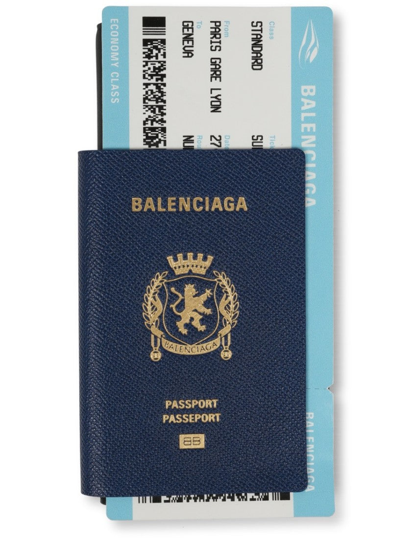 Balenciaga Textured Leather Passport Wallet With Embossed Emblem