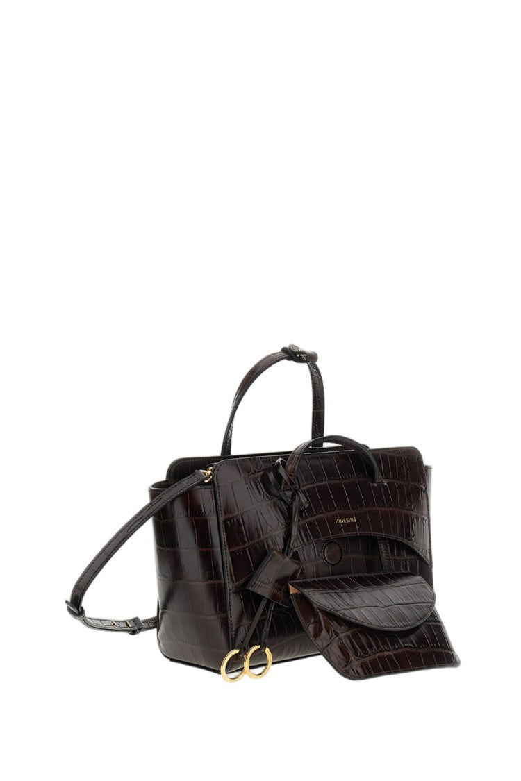Hidesins Brown Flap M Croc-Effect Leather Shoulder Bag