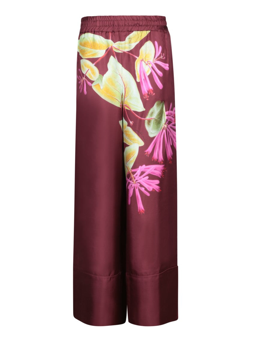 Pierre-Louis Mascia Wide-Leg Bordeaux Trousers With Floral Print