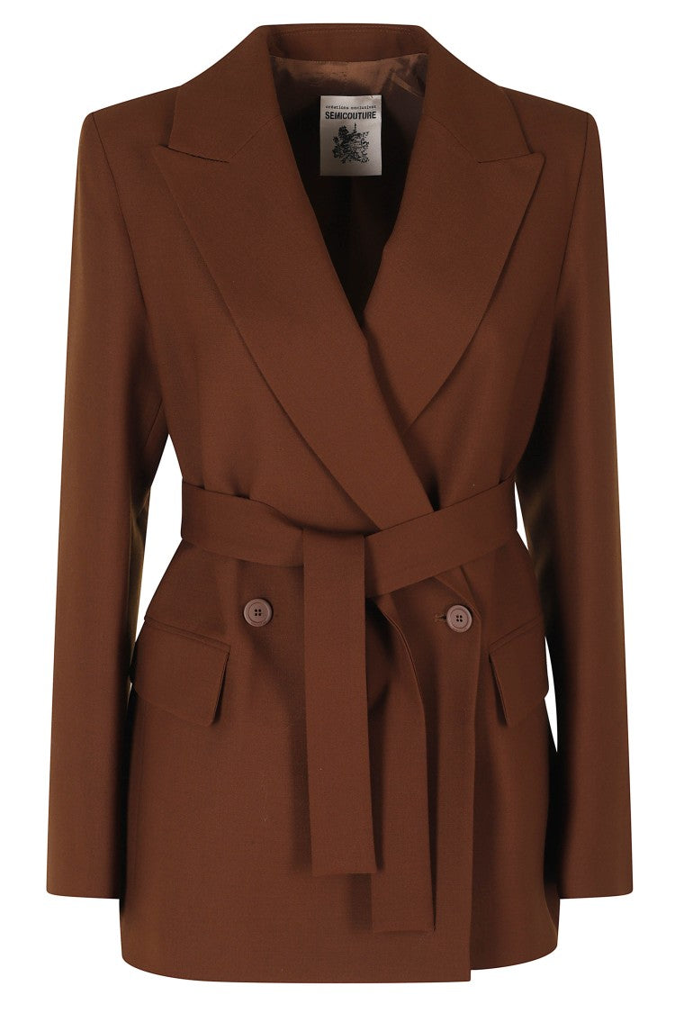 Semi Couture Canyon Brown Blazer With Classic Lapel And Built-In Belt