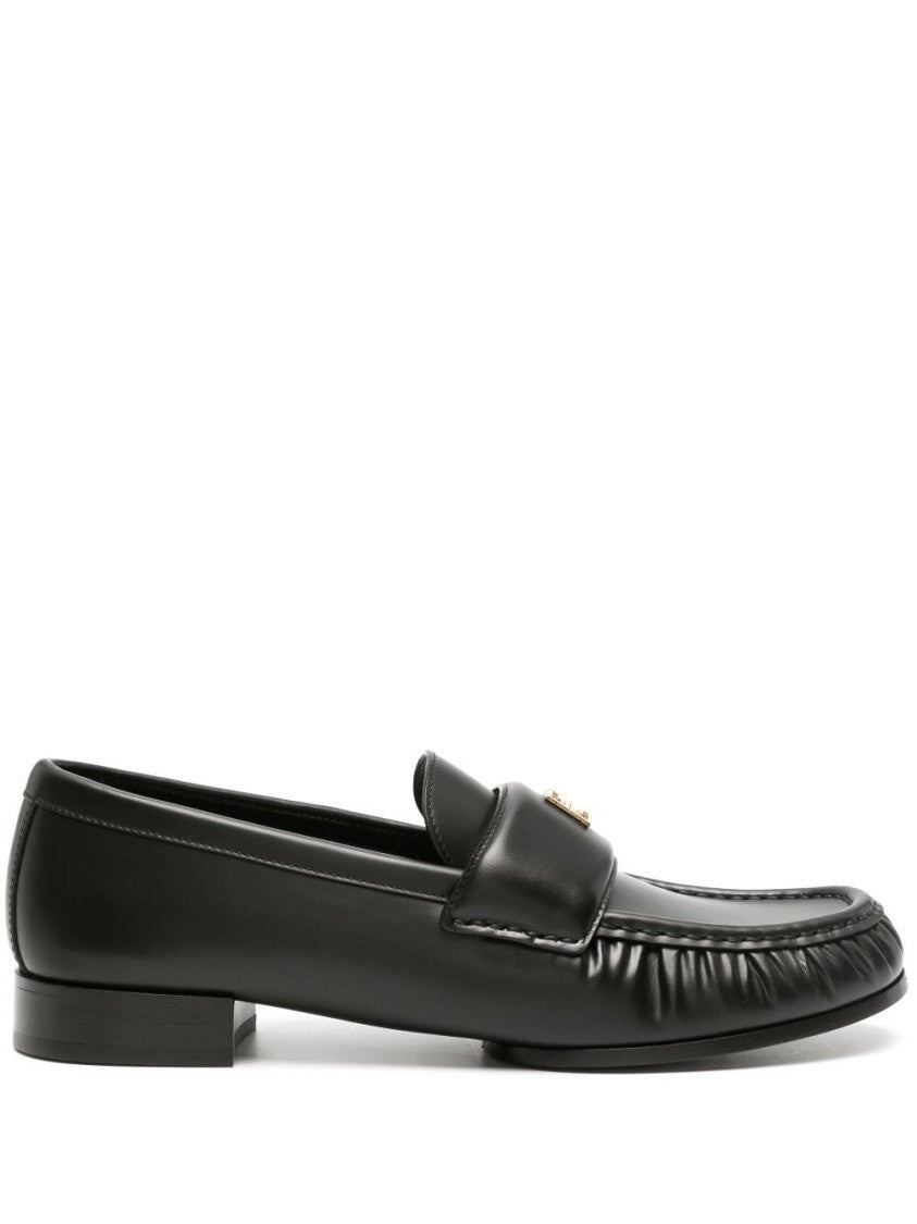 Givenchy Ruched Matte Finish Black Lambskin Flat Shoes