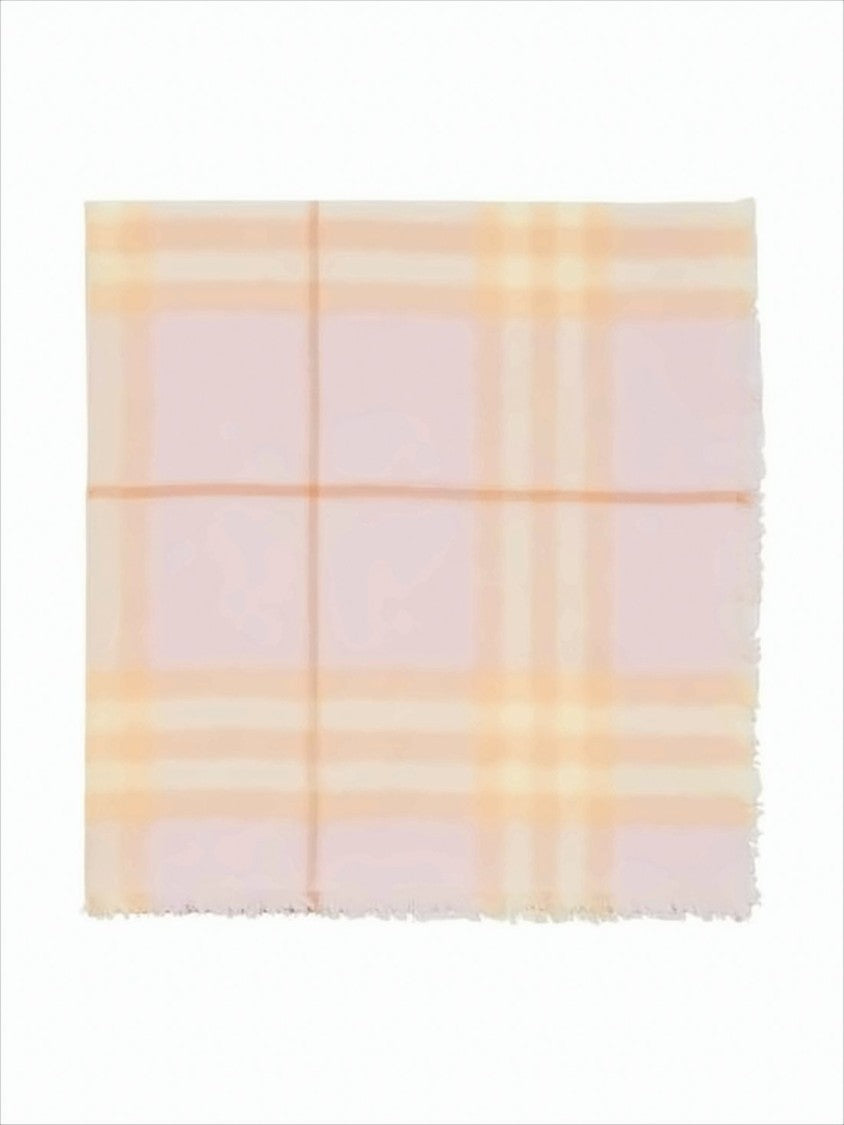 Burberry Large Plaid Wool Scarf In Pastel Peach