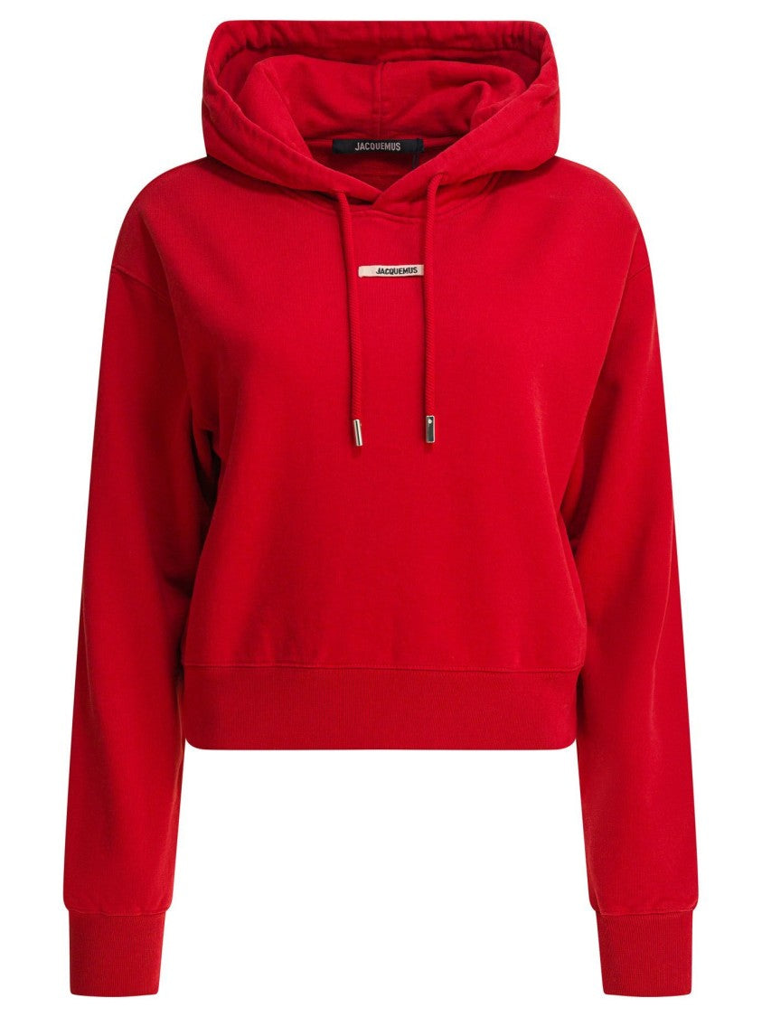 Jacquemus Cropped Hoodie With Drawstring And Logo Patch