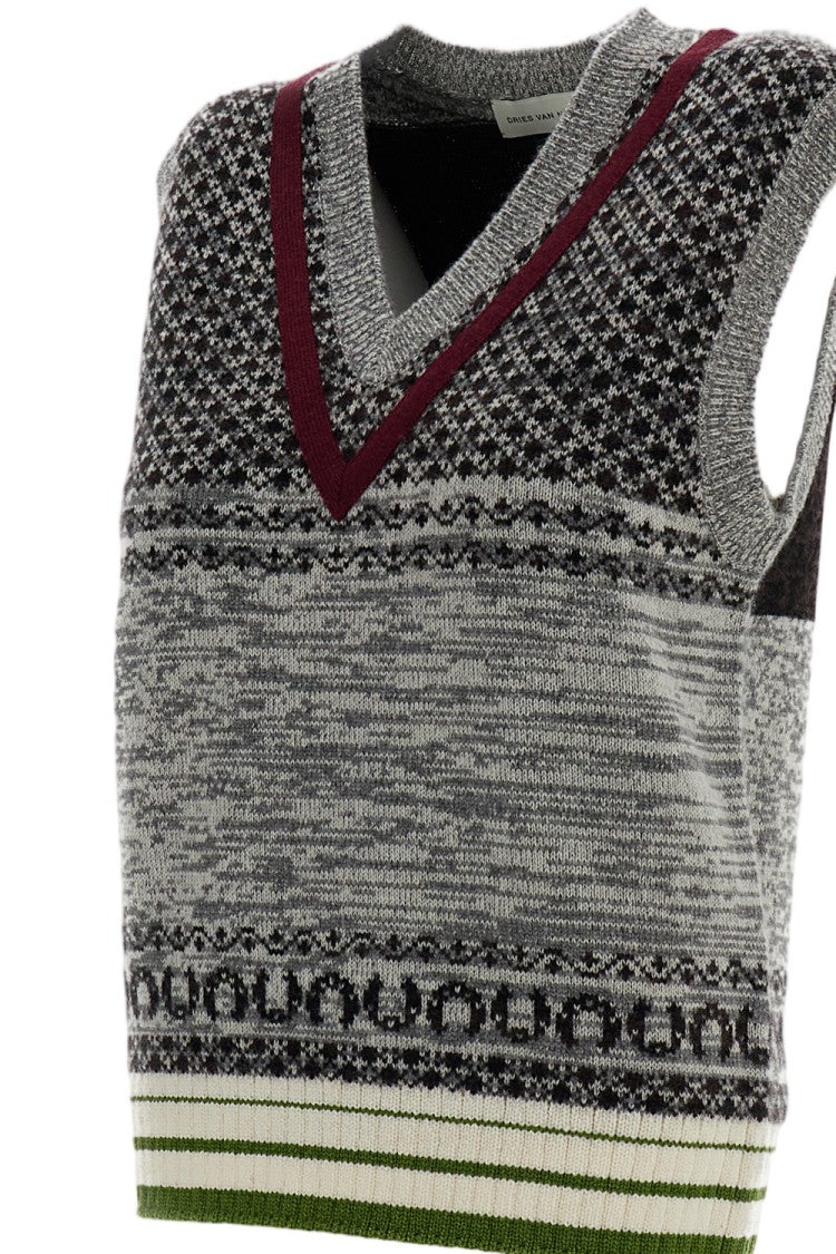 Dries Van Noten V-Neck Jacquard Knit Top