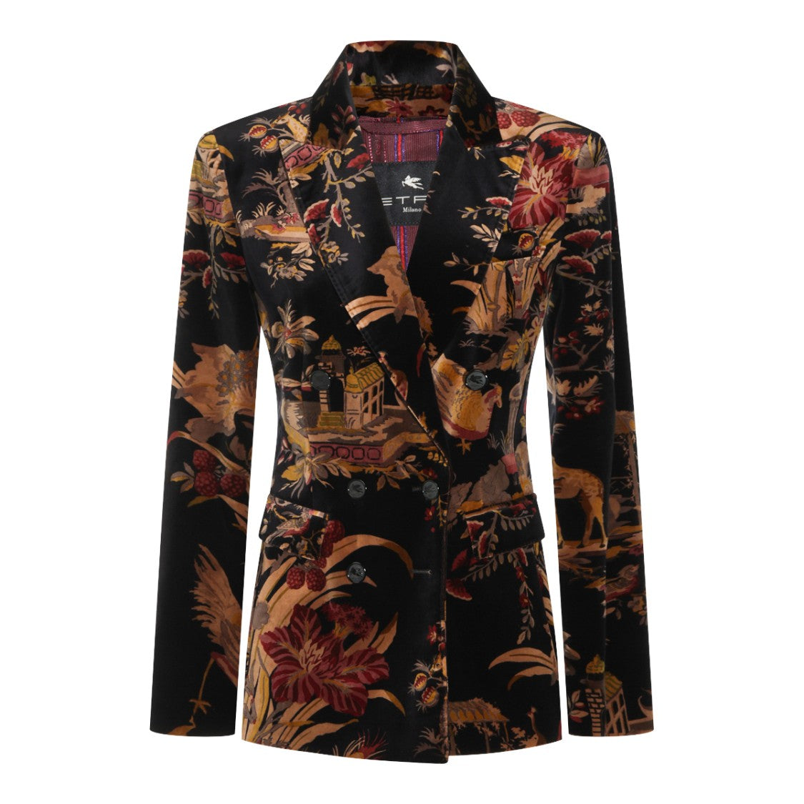 Etro Floral Pattern Double Breasted Blazer With Tailored Silhouette
