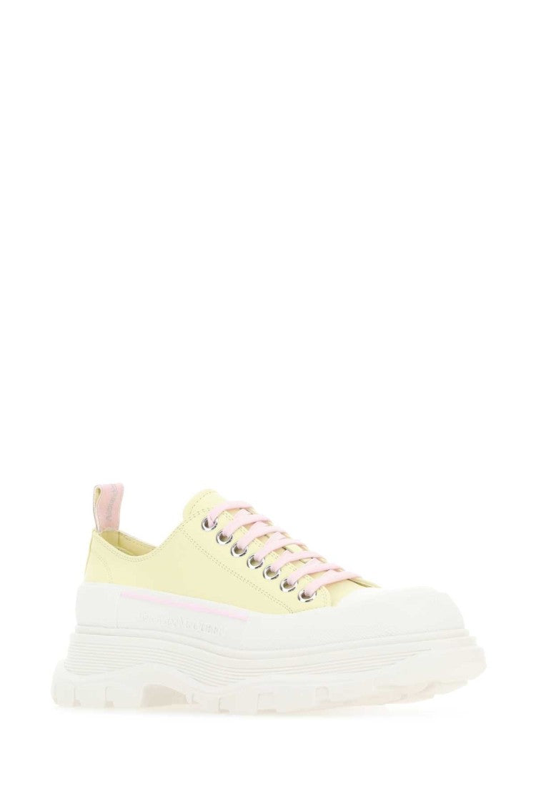 Alexander Mcqueen Pastel Yellow Leather Tread Slick Sneakers