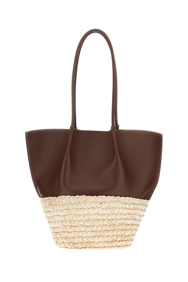 Tod's Medium Leather And Straw Shopping Bag With Removable Metal Charm