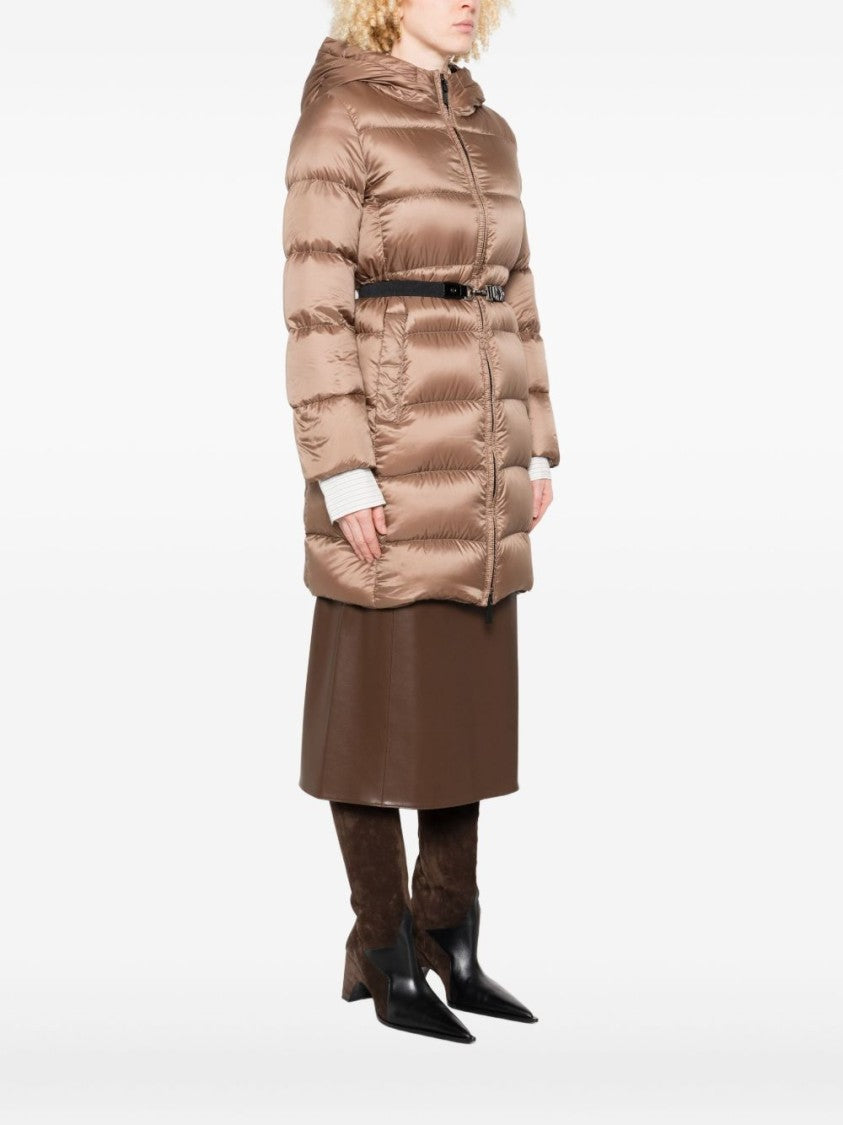 Max Mara Quilted Brown Coat With Classic Hood