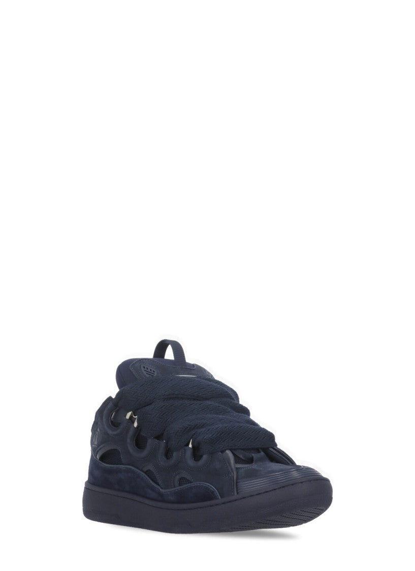 Lanvin Dark Blue Curb Leather Sneakers