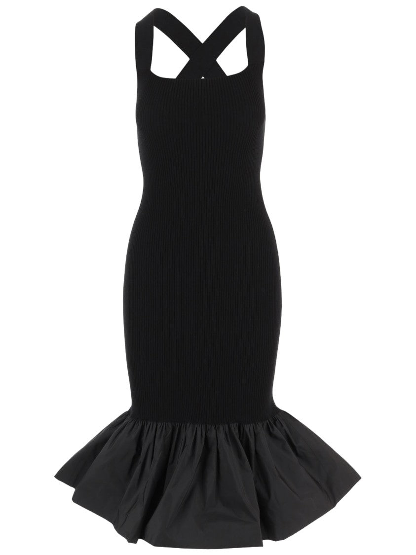 Patou Fitted Black Midi Dress With Ruffled Hem