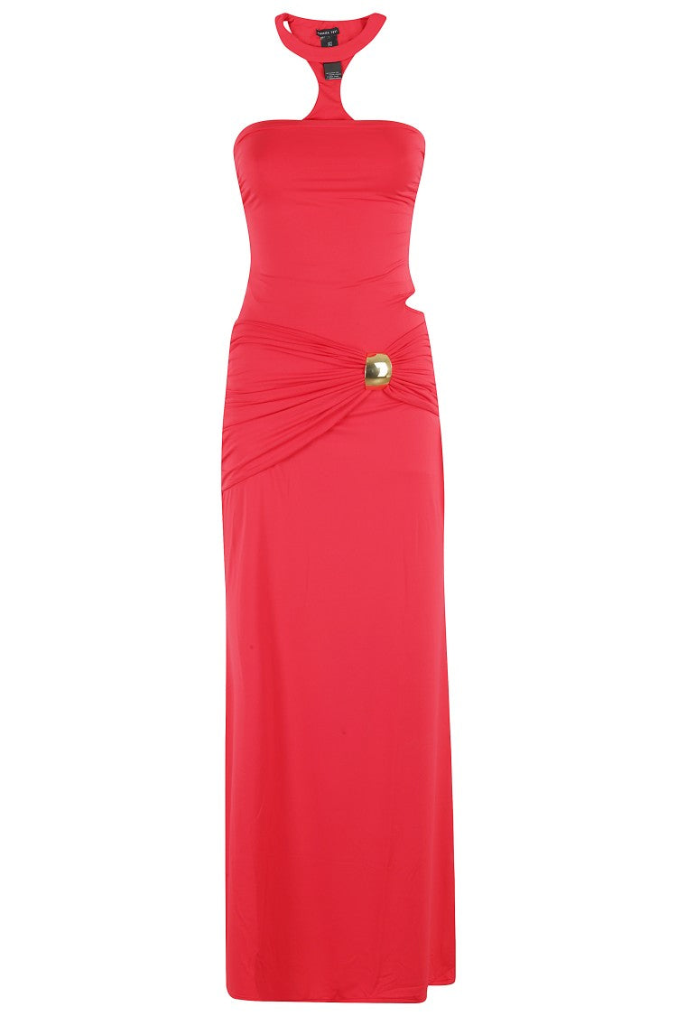 Federica Tosi Ankle-Length Draped Dress With Gold Jewel Detail