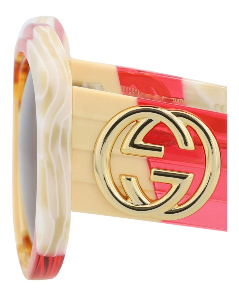 Gucci Round-Frame Sunglasses In Recycled Acetate With Gold Accent