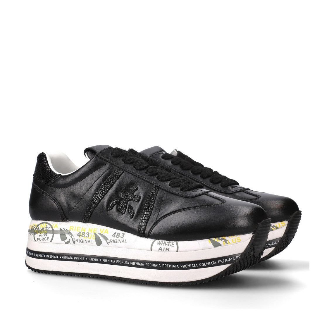 Premiata Beth Sneakers In Fabric And Black Leather