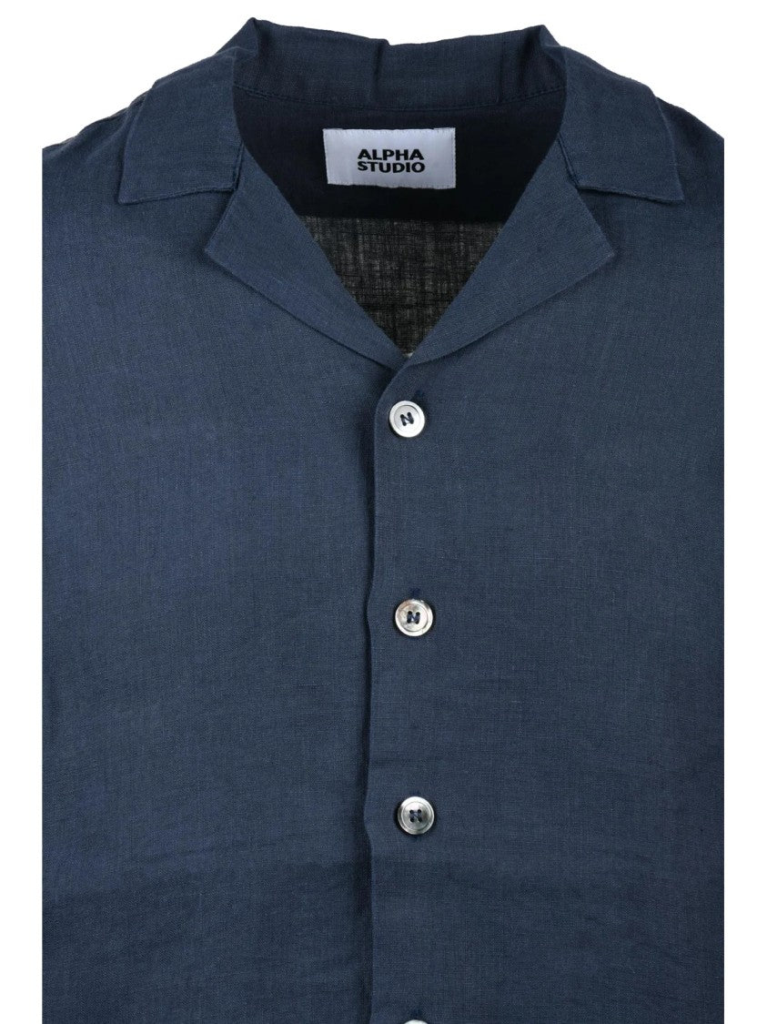Alpha Studio Dark Blue Linen Shirt