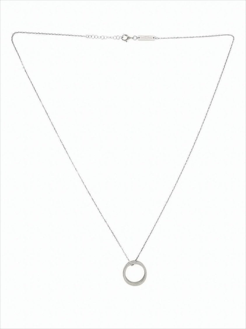 Maison Margiela Delicate Silver Necklace With Circular Pendant And Engraved Details