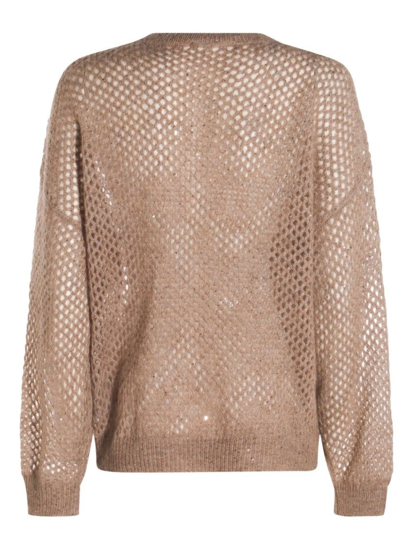 Brunello Cucinelli Open-Knit Sweater With Relaxed Silhouette And Classic Crew Neckline
