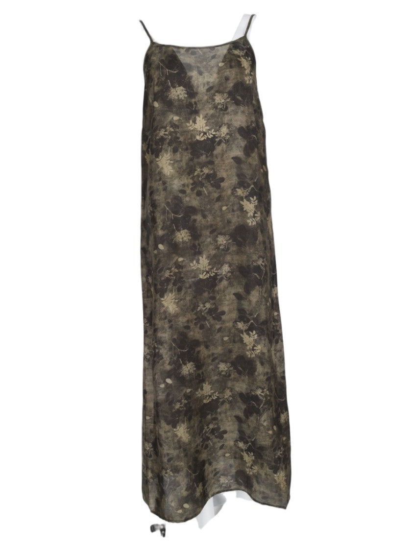 Uma Wang Green Sleeveless V-Back Floral Viscose-Blend Midi Dress