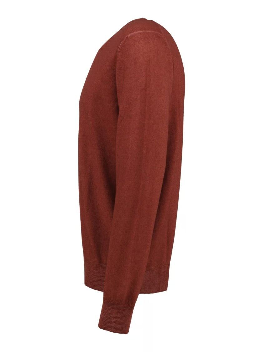 Paolo Fiorillo Capri Long-Sleeve Crew Neck Sweater In Brick Tone