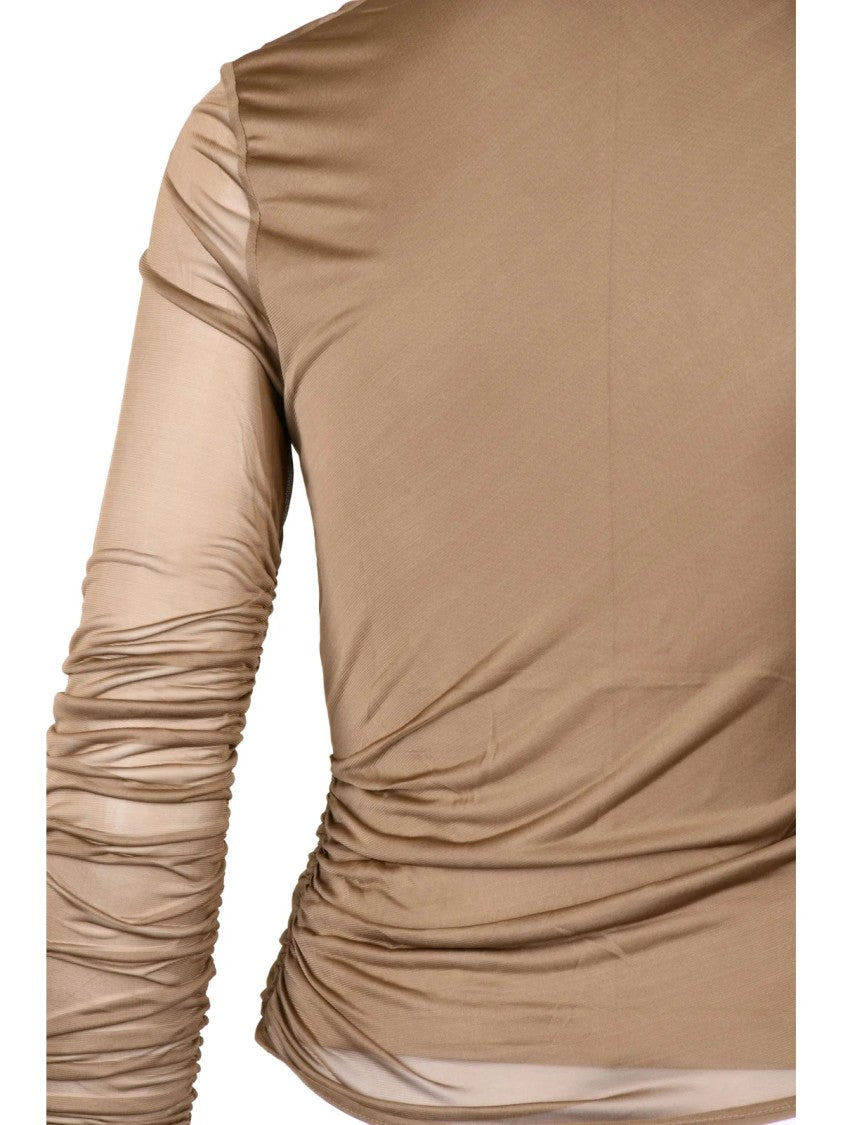 Max Mara Taupe Viscose-Blend Wrap Blouse