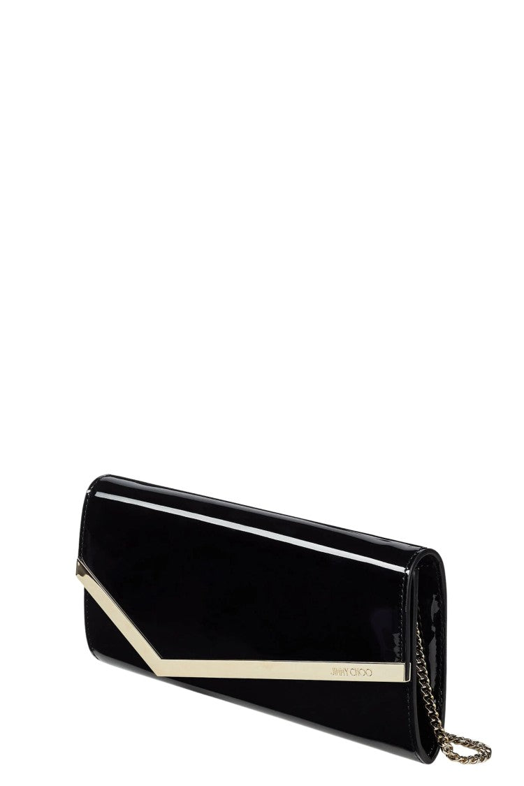 Jimmy Choo Black Emma Patent Rectangular Leather Clutch
