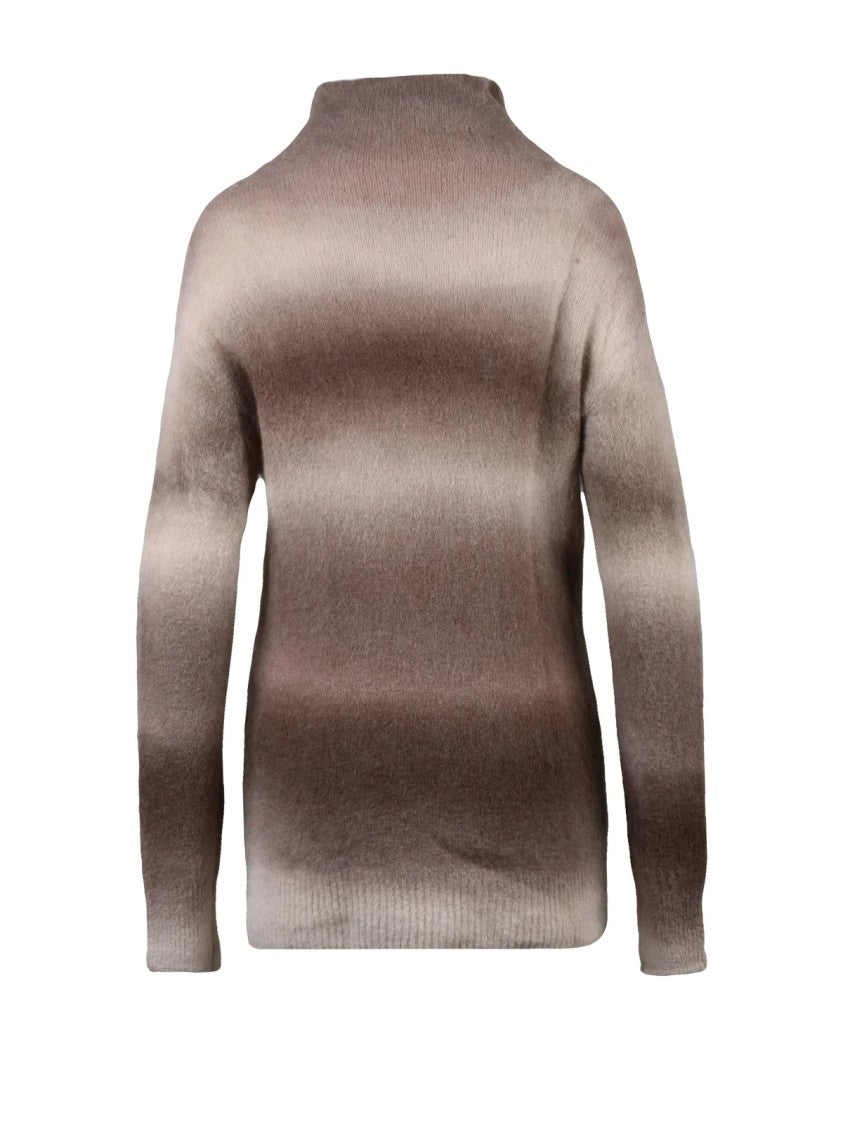 Alysi Long Gradient Knit Sweater With High Neckline And Horizontal Stripes