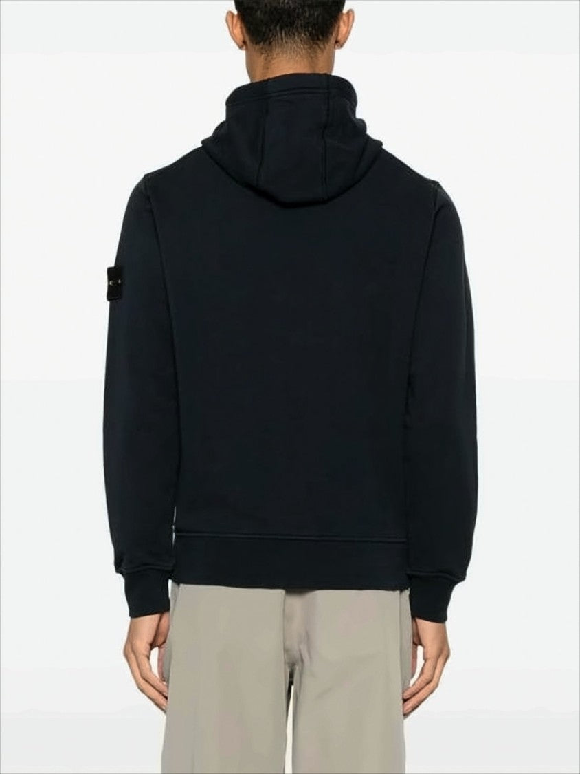 Stone Island Pullover Hoodie With Signature Patch Logo And Kangaroo Pocket