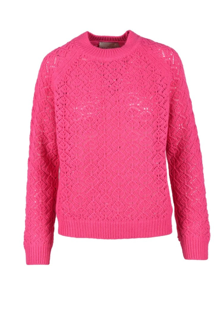 N.O.W. Andrea Rosati Open-Knit Fuchsia Sweater With Ribbed Cuffs