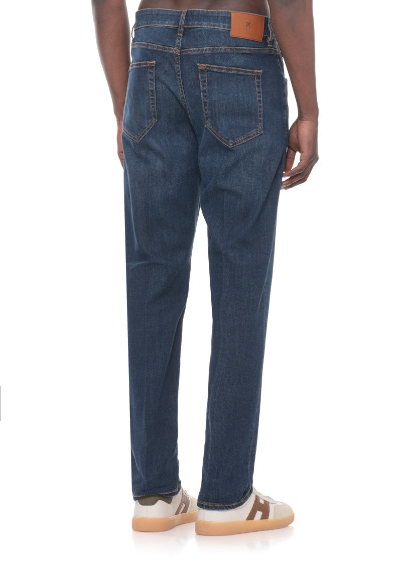 Pt Torino Blue Cotton Straight-Leg Jeans