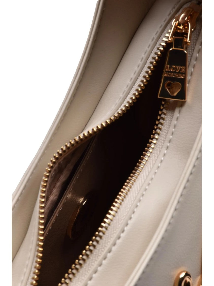 Love Moschino Spacious White Shoulder Bag With Metallic Script Detail
