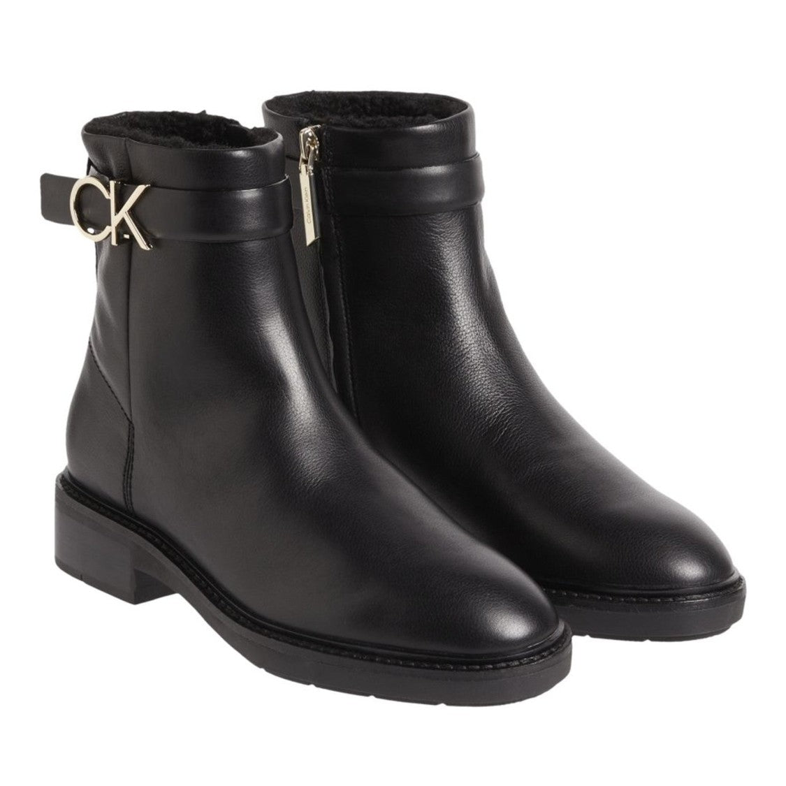 Calvin Klein Black Smooth Leather Ankle Boots