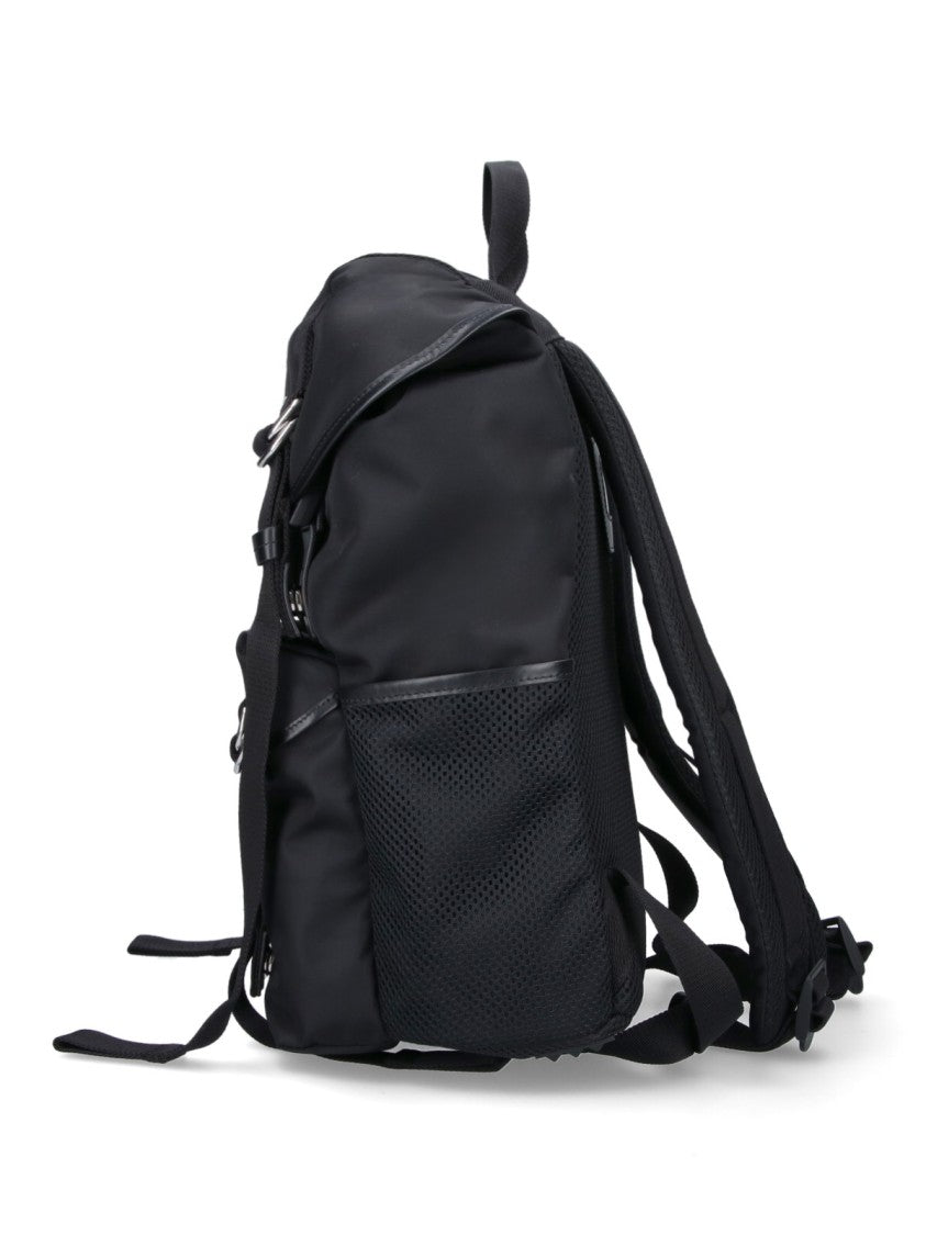 Maison Margiela Black Leather Backpack With Embroidered Logo