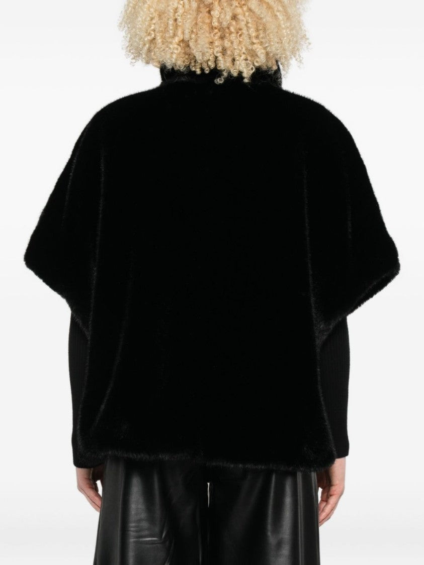 Pinko Short-Sleeved Cape In Black Fur-Effect Aspen