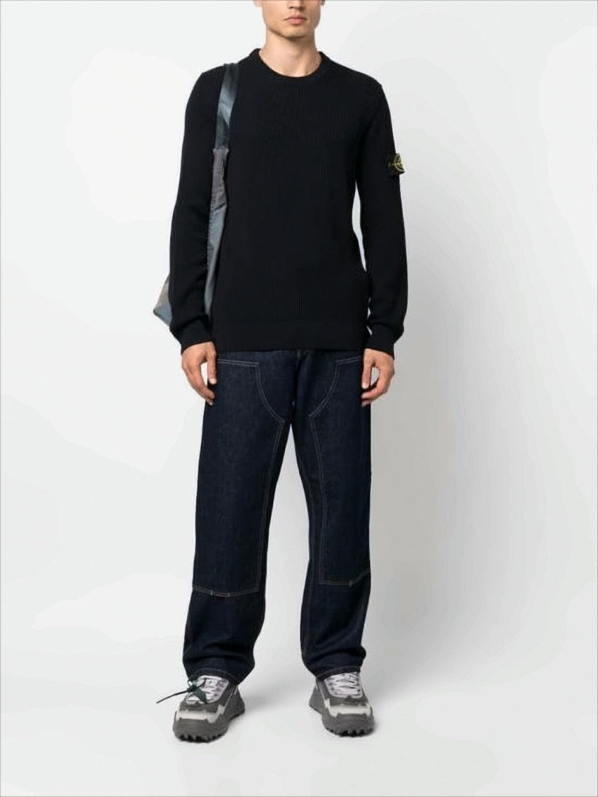 Stone Island Ribbed Knit Sweater With Distinctive Patch Logo