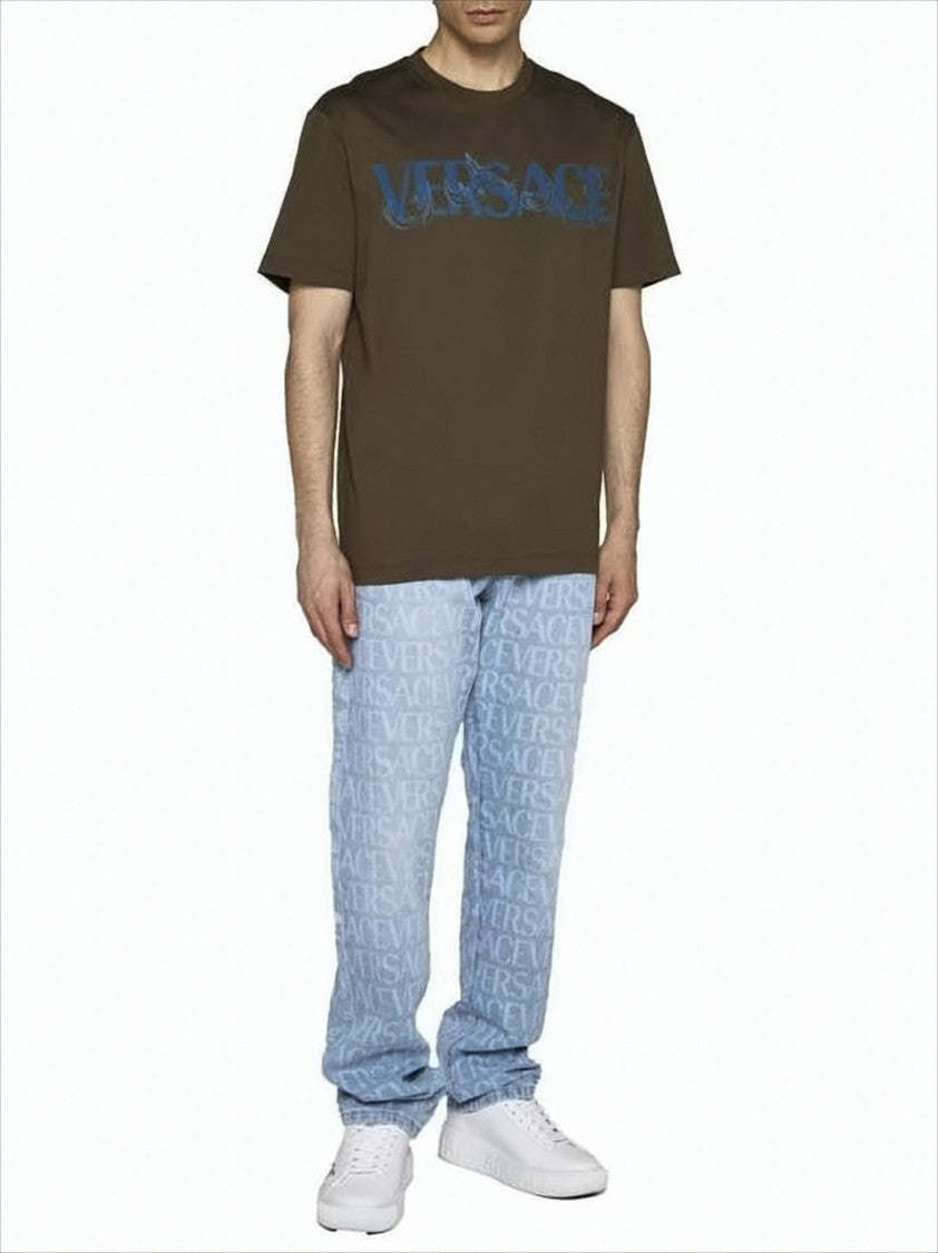 Versace Olive-Brown Graphic Logo Short-Sleeve T-Shirt