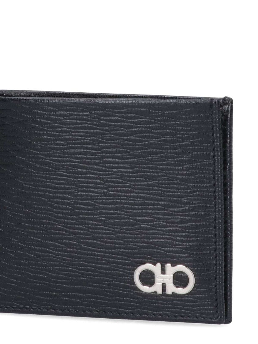 Ferragamo Textured Bifold Wallet With Polished Logo Emblem