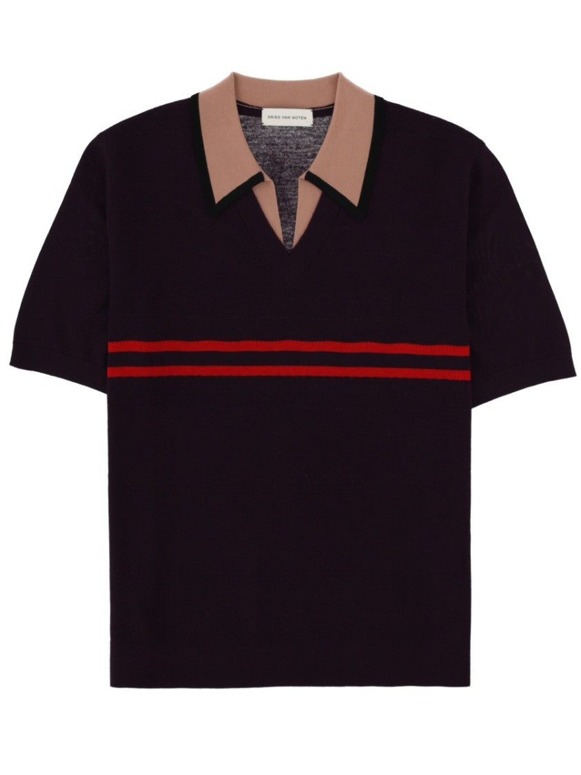 Dries Van Noten Molar Deep Purple Textured Polo Shirt