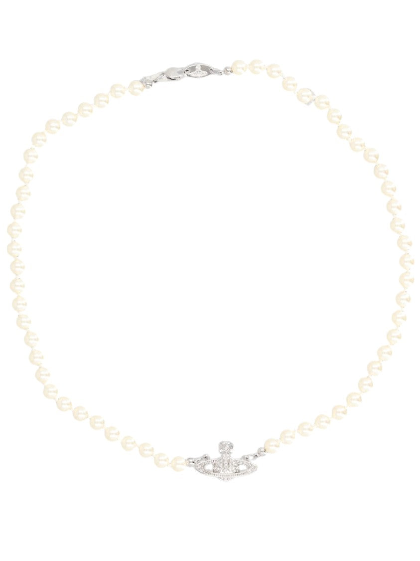 Vivienne Westwood Orb Low Relief Brass Pearl Necklace