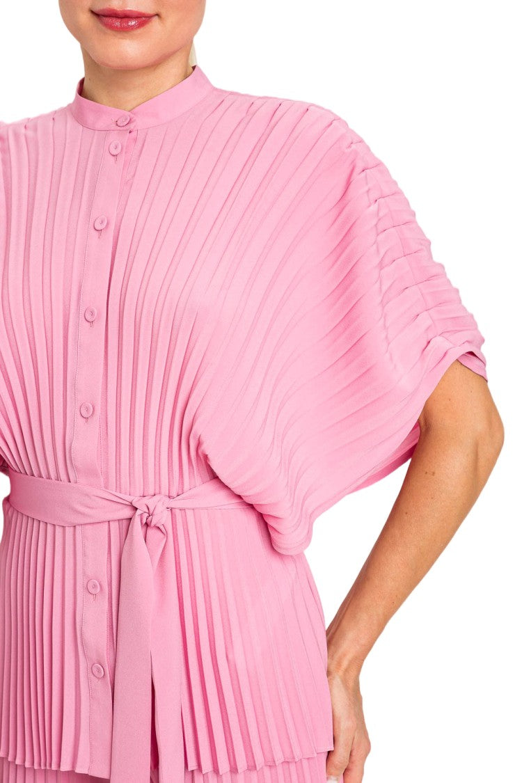 Twin-Set Pleated Crepe De Chine Polyester Belted Blouse