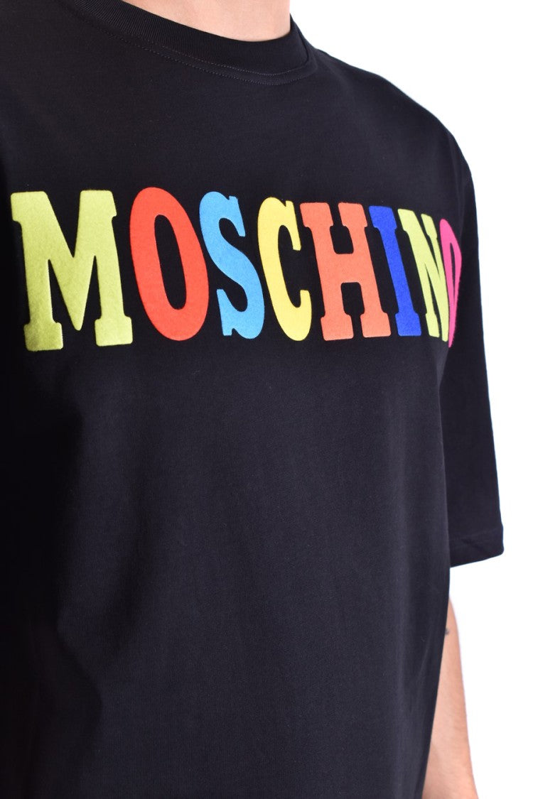 Moschino Black Short-Sleeve T-Shirt With Multicolored Logo Detail