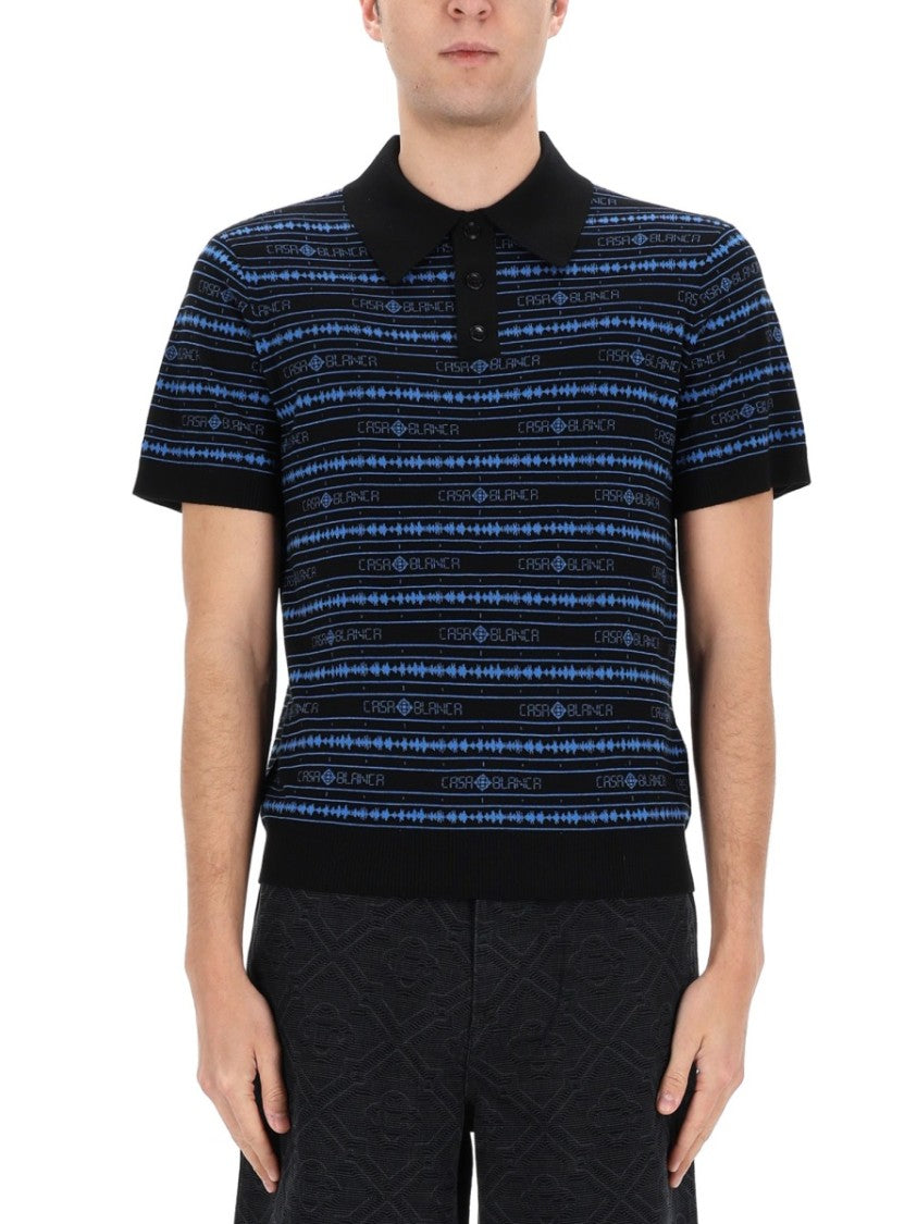 Casablanca Sound Wave Stripe Printed Polo Shirt