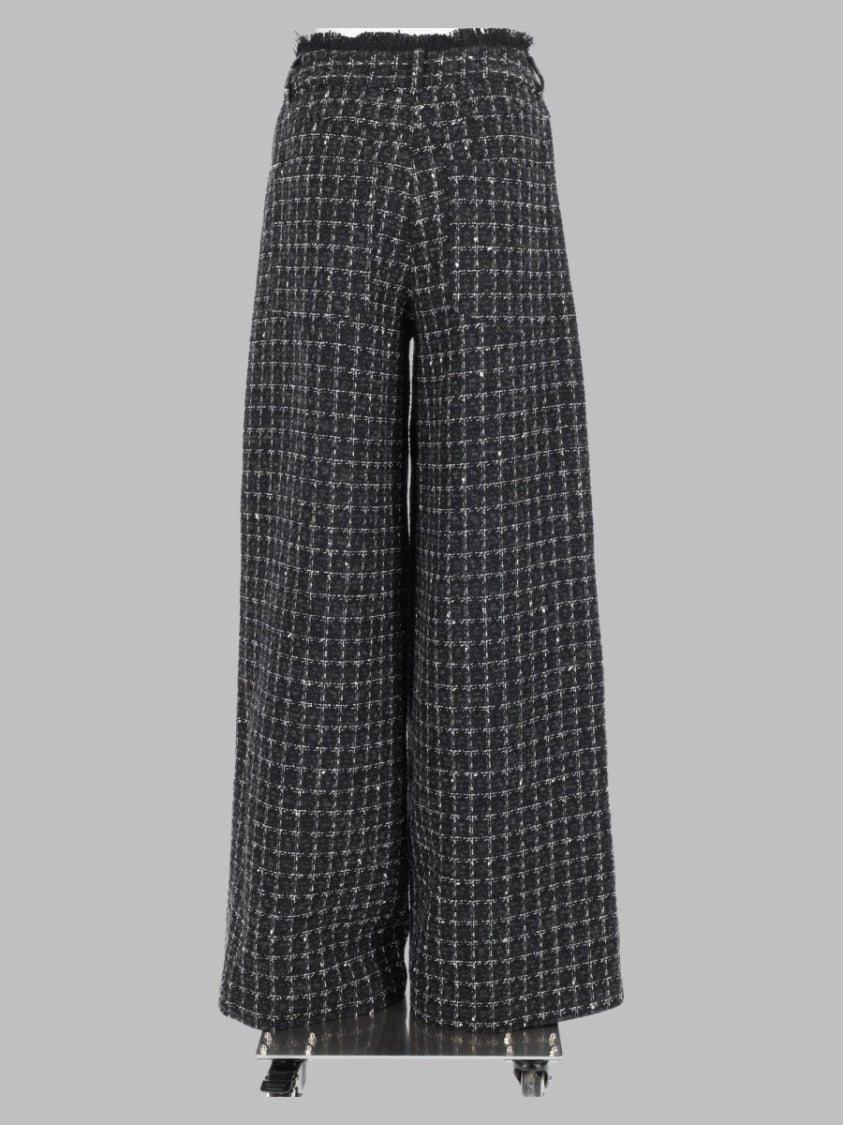 Msgm Black Checkered Wide-Leg Cotton-Blend Pants