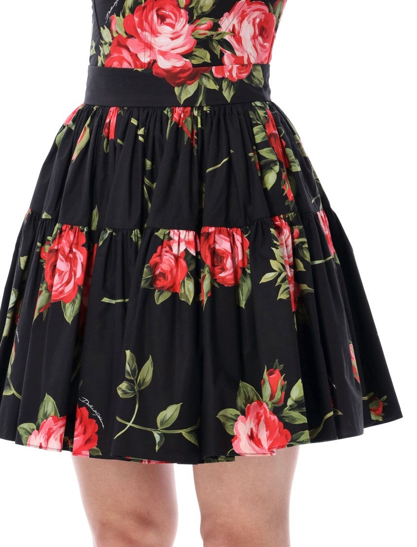 Dolce & Gabbana Structured Rose Bouquet Print Mini Skirt